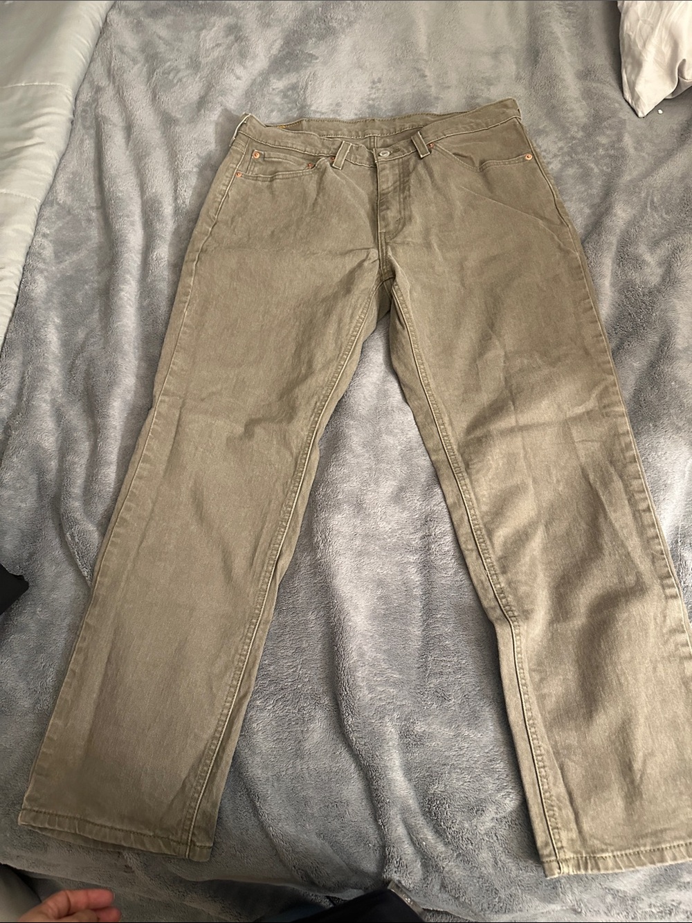 Levi's 541 Relaxed Jeans Olive Green with Tan Leather Patch